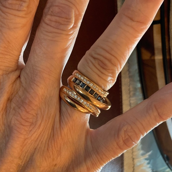 Swarovski Rose Gold Crystal Ring Trio - Picture 1 of 2